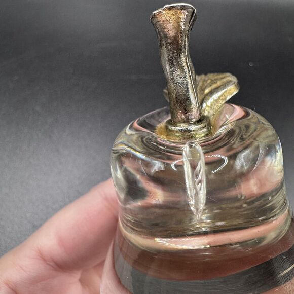 Vintage Clear Art Glass Pear Brass Leaf Paperweight Hand Blown Glass - Picture 7 of 9